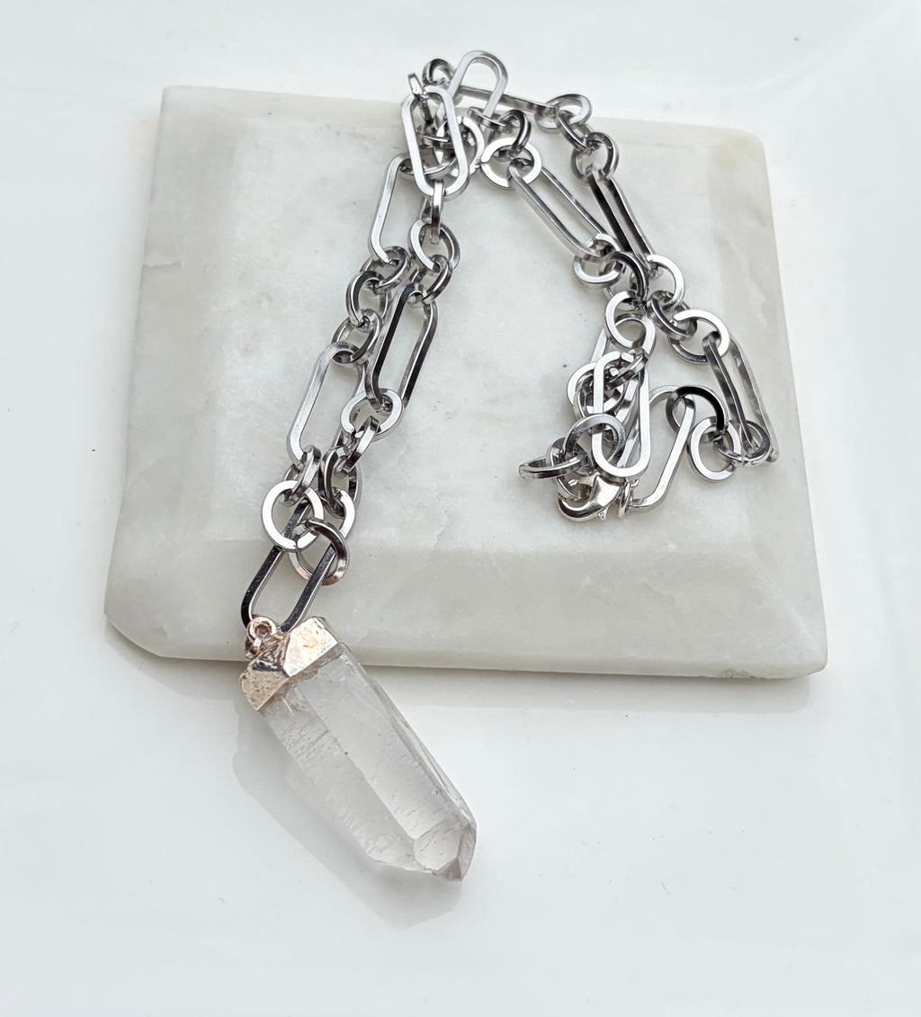 Clear Quartz paper clip necklace
