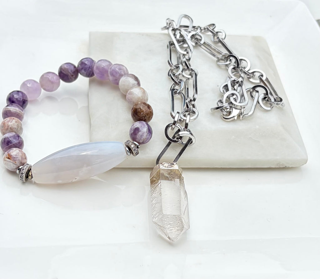 Clear Quartz paper clip necklace