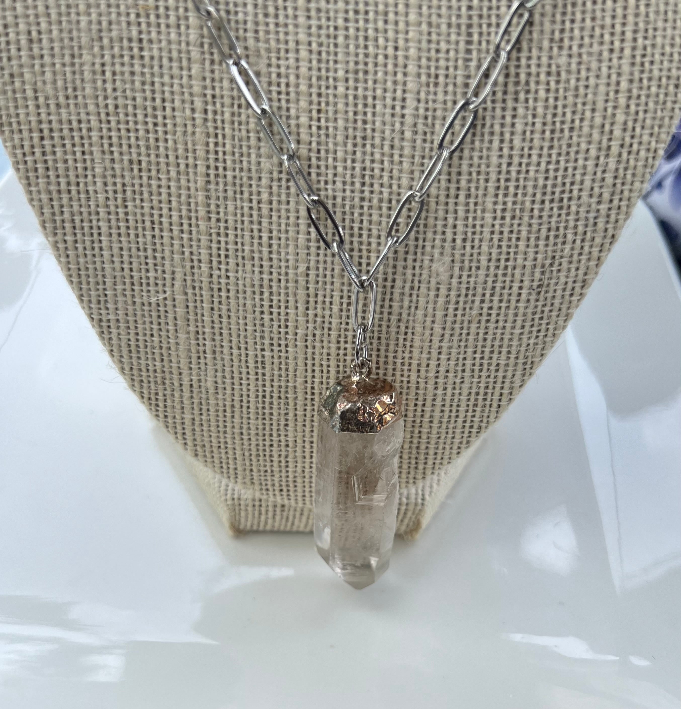Clear Quartz paper clip necklace