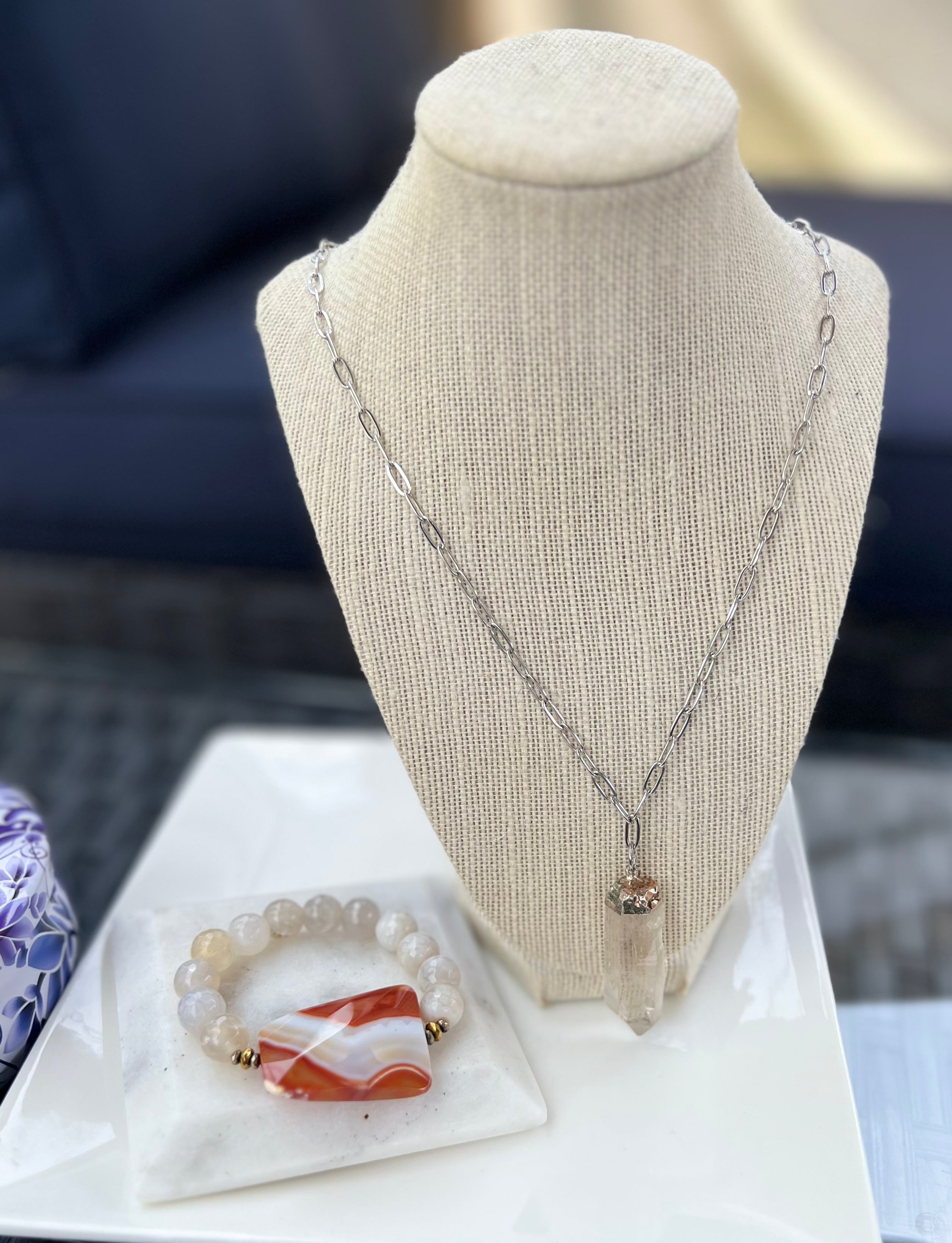 Clear Quartz paper clip necklace