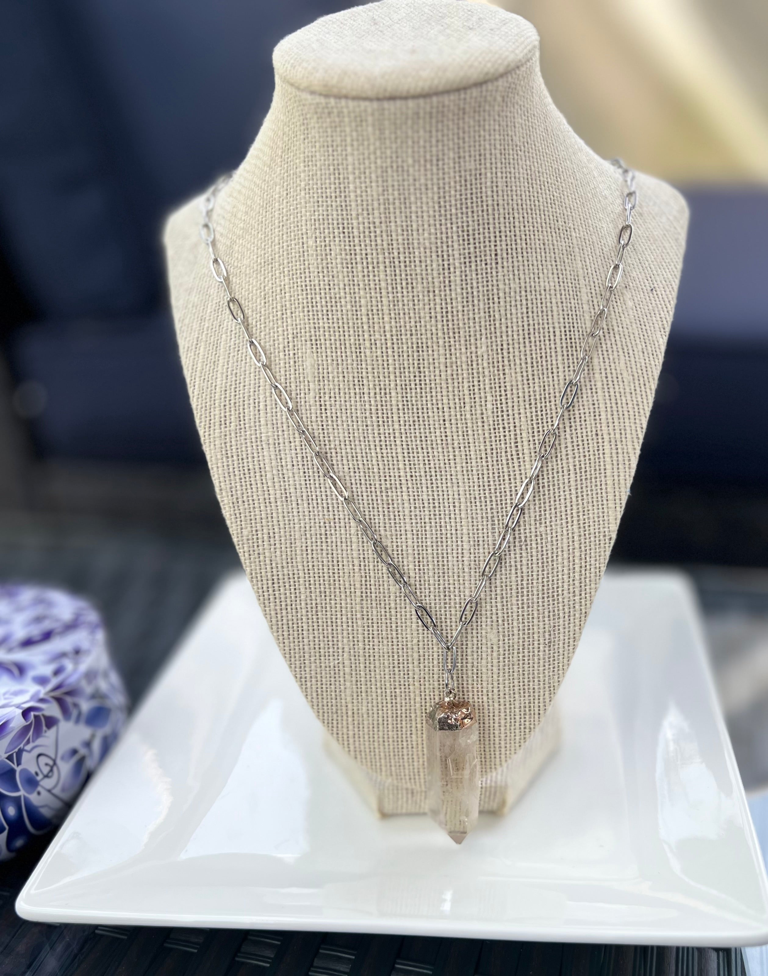 Clear Quartz paper clip necklace