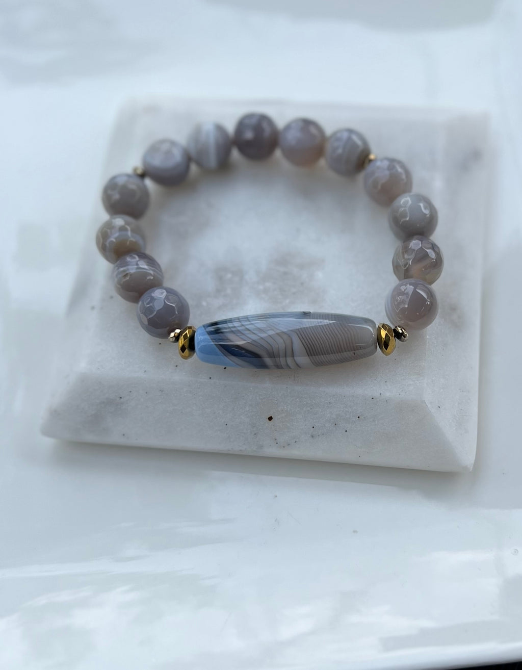 Grey Botswana with blue agate