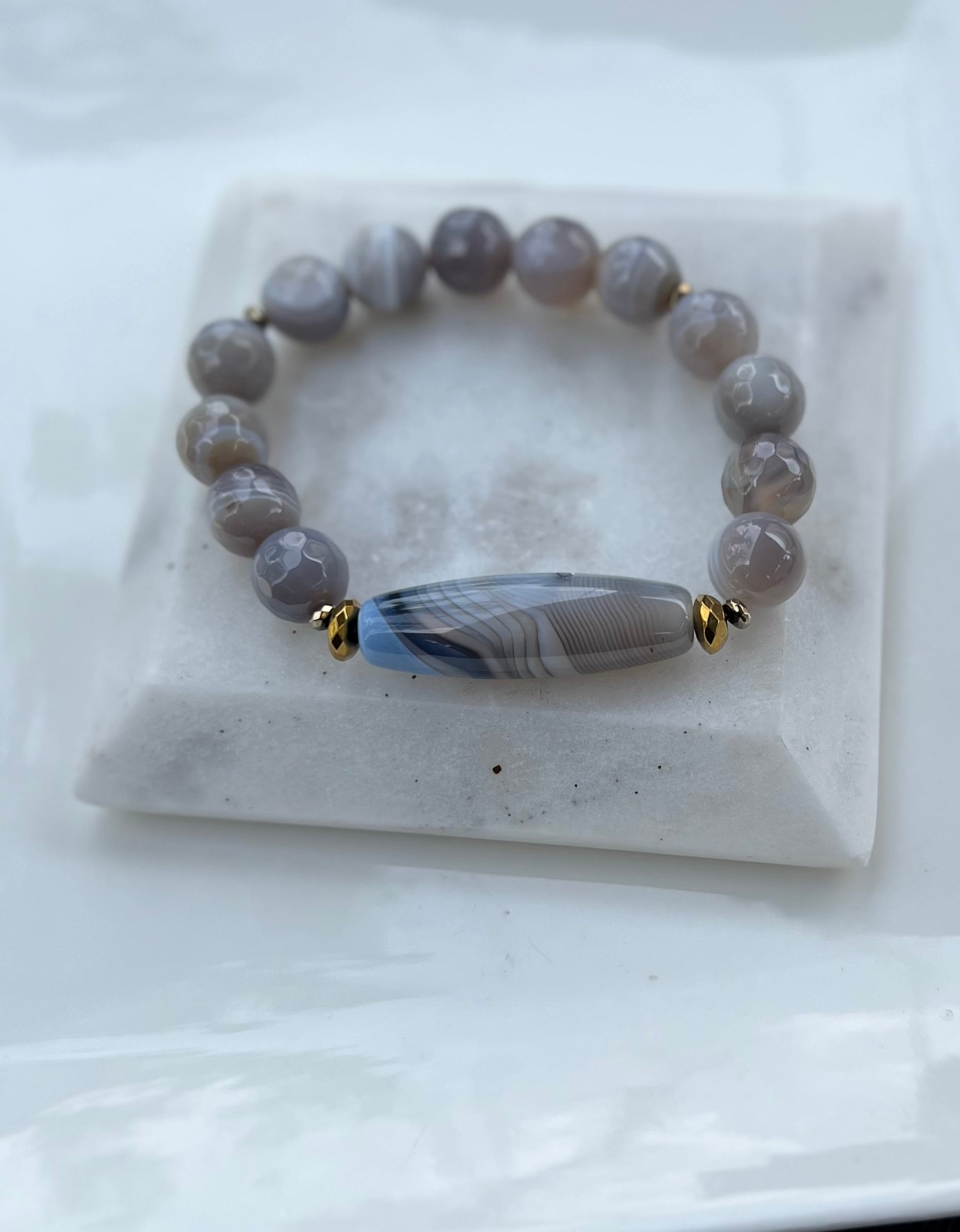 Grey Botswana with blue agate