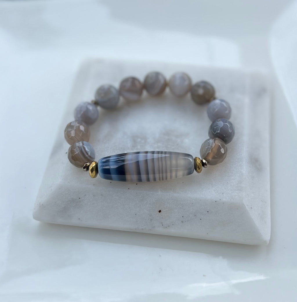 Grey Botswana with blue agate