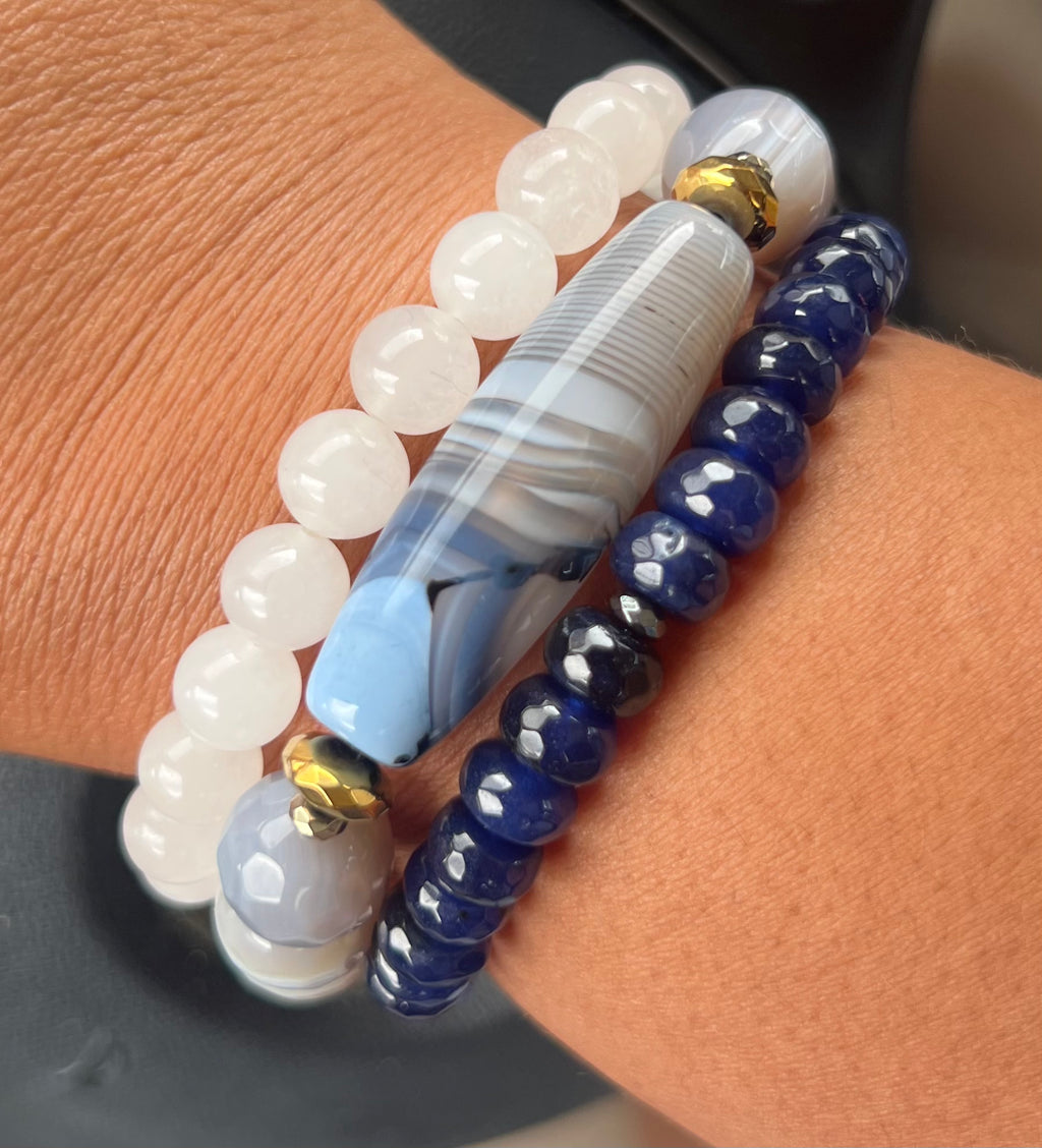 Grey Botswana with blue agate
