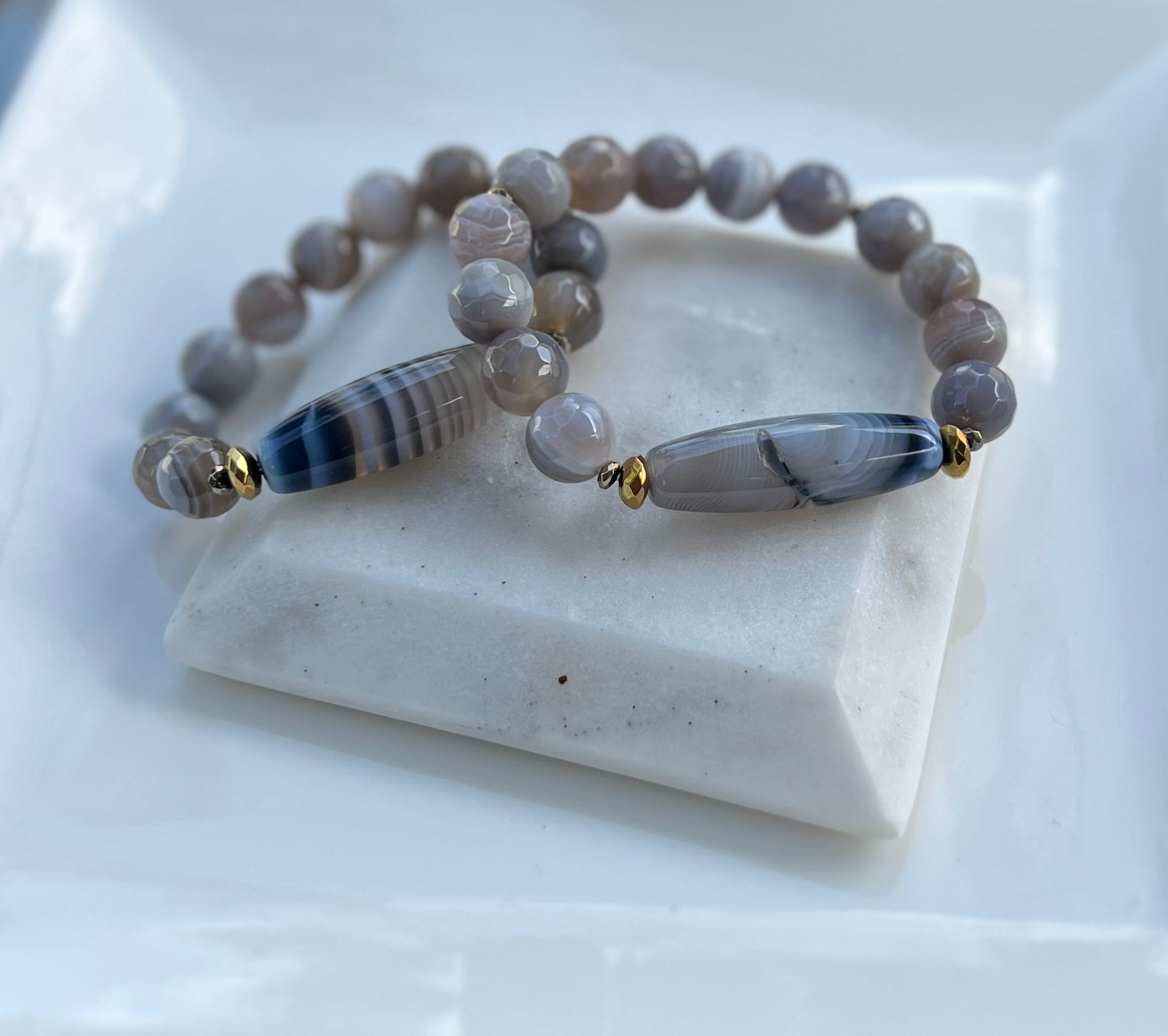 Grey Botswana with blue agate